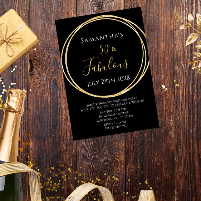 50:e födelsedag i Black Guld Inbjudningar (Skapare uppladdad)