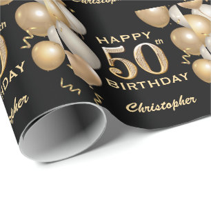 50:e födelsedag i Black och Guld Glitter Presentpapper