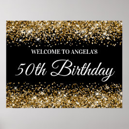50:e födelsedag i Guld Svarta Glitter Poster