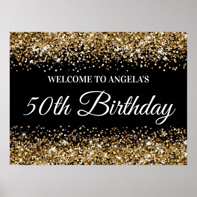 50:e födelsedag i Guld Svarta Glitter Poster (Framsidan)