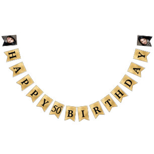 50:e födelsedag i lycklig Foto Guld Bunting Flaggo Vimplar