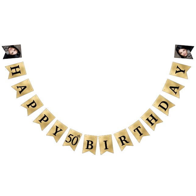 50:e födelsedag i lycklig Foto Guld Bunting Flaggo Vimplar (Alla)