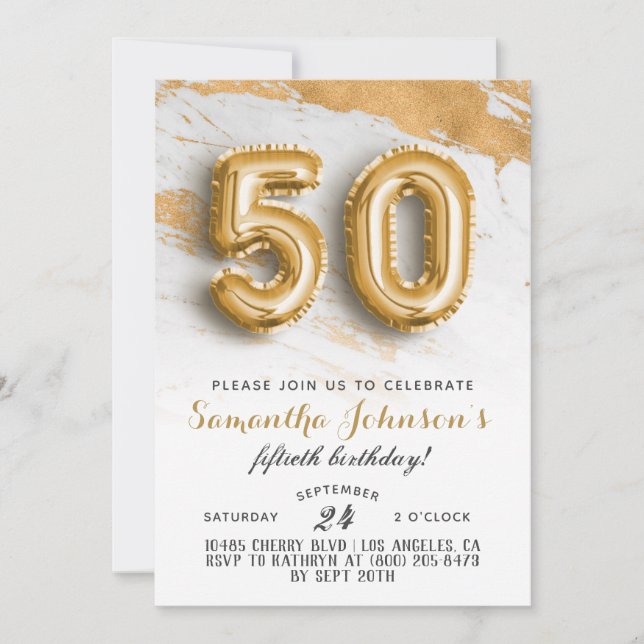 50:e födelsedag i Marble Guld Inbjudningar (Framsida)