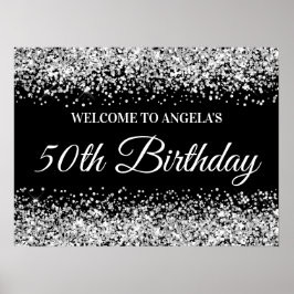 50:e födelsedag i Silver Svarta Glitter Poster