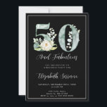 50:e födelsedag inbjudningar<br><div class="desc">En elegant 50 och fantastisk födelsedagsfest inbjudan med blommigtar för vattenfärg och söt-skripttyp. Vit svart med vit gräns</div>