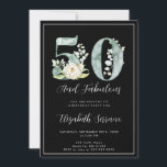 50:e födelsedag inbjudningar<br><div class="desc">En elegant 50 och fantastisk födelsedagsfest inbjudan med blommigtar för vattenfärg och söt-skripttyp. Vit svart med vit gräns</div>