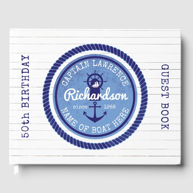 50:e födelsedag kapten Nautical Rope Anchor Helm Gästböcker (Framsida)