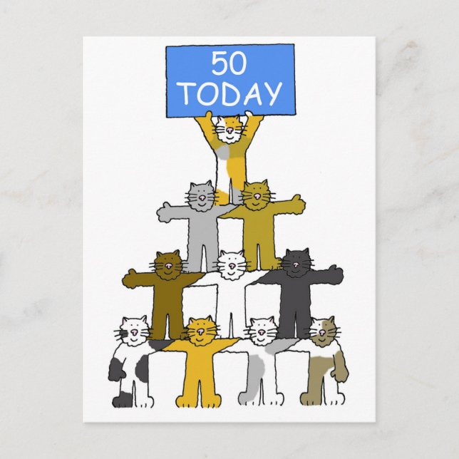 50:e födelsedag Katt av akut Tecknad Vykort (Framsida)