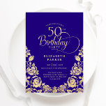 50:e födelsedag Lila Guld Ro Inbjudningar<br><div class="desc">Lila guld elegant 50 födelsedagsfest inbjudan. Klassdesign med ro,  faux guld-folie och typsnitt för typsnitt. Trendig inbjudan-kortets perfekt för en snyggt kvinnlig dag firande. Anpassa med dina egna detaljer. Kan anpassas till vilken ålder som helst. Skrivna Zazzle-inbjudningar eller digital utskrivbar mall för omedelbar nedladdning.</div>