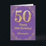 50:e födelsedag Lila och Guld Glitter Ram Kort<br><div class="desc">50:e födelsedag Lila och Guld Glitter Ram. Om du vill göra ytterligare anpassningar klickar du på knappen "Anpassa" och användor verktyg som är utformat för att ändra mallen.</div>