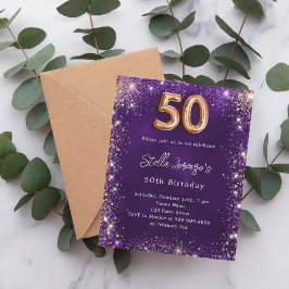 50:e födelsedag lila ro guld inbjudan