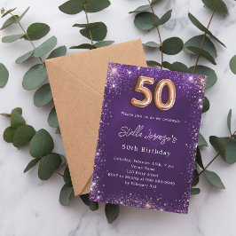 50:e födelsedag lila ro guld lyx inbjudningar