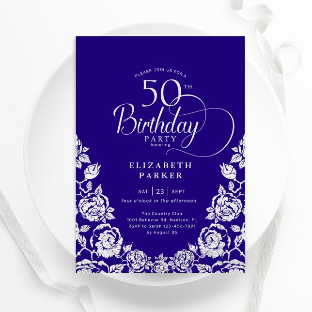 50:e födelsedag Lila Silver Ro Inbjudningar (Skapare uppladdad)