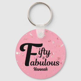 50:e födelsedag Lycklig 50:e Rosa-dekoration Nyckelring