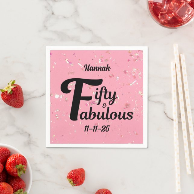 50:e födelsedag Lycklig 50:e Rosa-dekoration Pappersservett (Insitu)