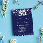 50:e födelsedag lyx för marinblå silver-stjärnor inbjudningar<br><div class="desc">En modern,  snyggt och glamorös inbjudan till 50:e födelsedagsfesten. En marin blå bakgrund,  dekorerad med faux silver-stjärnor. Anpassa och lägg till ditt namn och information om party. Nummer 50 skrivs med ett stil-teckensnitt i ballong.</div>