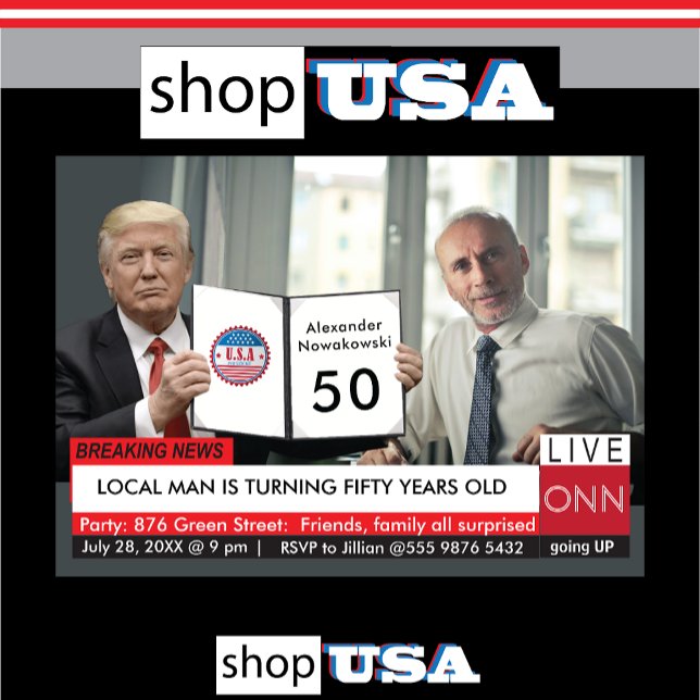 50:e födelsedag 🎙️ Manar Funny TV News Gag Inbjudningar ("Witty and amusing 50th birthday card for men"
"Cheeky men's birthday card for 50th celebration"
)