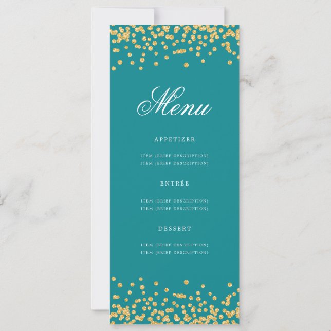 50:e födelsedag Menu Guld Confetti Teal Inbjudningar (Baksida)