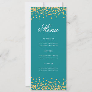 50:e födelsedag Menu Guld Confetti Teal Inbjudningar
