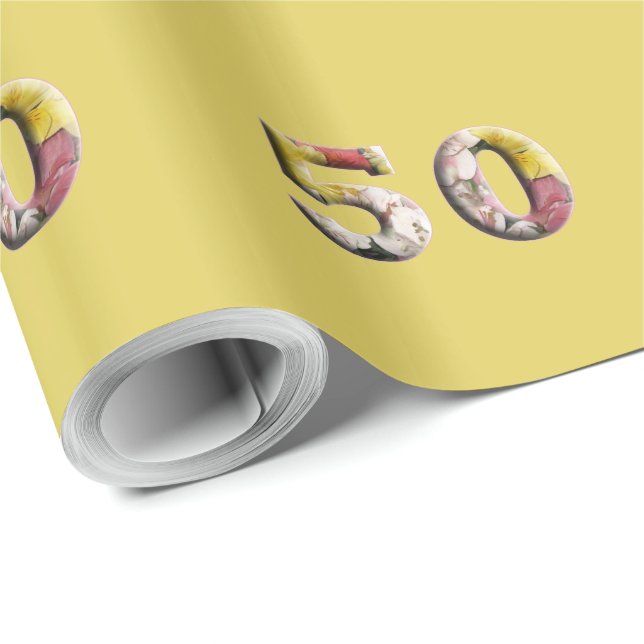 50:e födelsedag Mlestone Blommigt Design Presentpapper (Rullad Hörn)