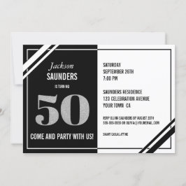 50:e födelsedag Modern Black and White Party Inbjudningar