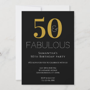 50:e födelsedag Modern Black Guld Party-inbjudan Inbjudningar
