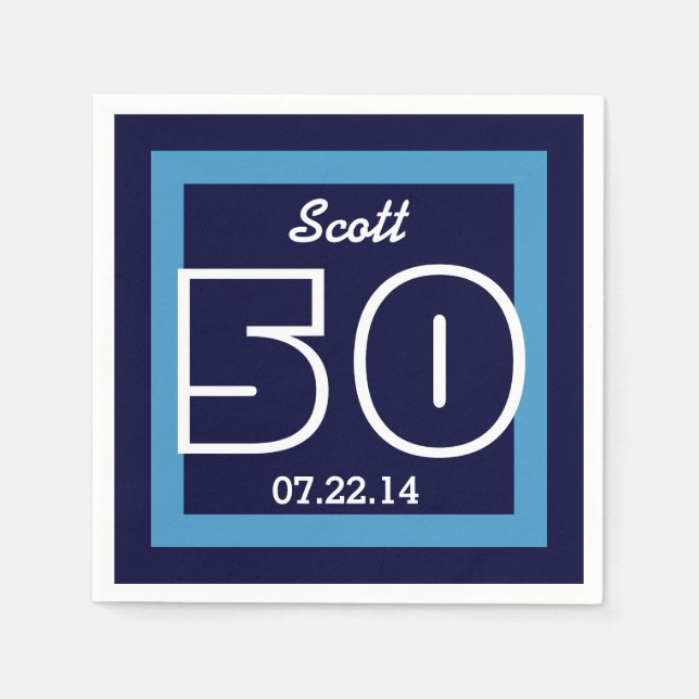 50:e födelsedag Modern Geometric V14 NAVY och WHIT Pappersservett (Framsidan)