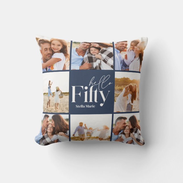 50:e födelsedag modern marin fotokollage enkel kudde (Framsida)