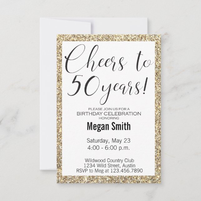 50:e födelsedag Modern minimalistisk Glitter Party Inbjudningar (Framsida)
