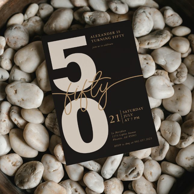 50:e födelsedag Modern minimalistisk svart Guld Inbjudningar (Skapare uppladdad)