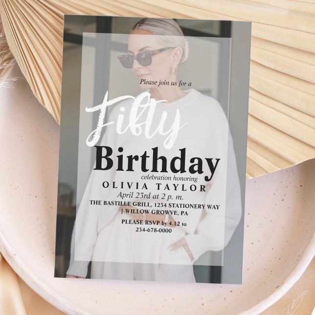 50:e födelsedag Modern minimalistiskt foto femtio Inbjudningar (Skapare uppladdad)