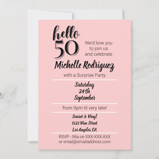 50:e födelsedag Modern Rosa och svart Party Inbjudningar (Baksida)