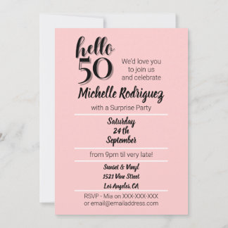 50:e födelsedag Modern Rosa och svart Party Inbjudningar