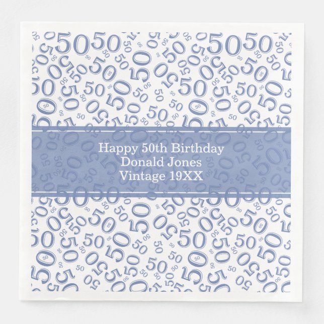 50:e födelsedag Mönster Blue/White Pappersservett (Framsida)