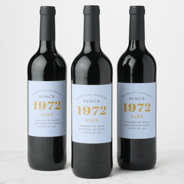 50:e födelsedag Namn 1972 Chic av blå Grått-Elegan Vinflaska Etikett (Flaskor)