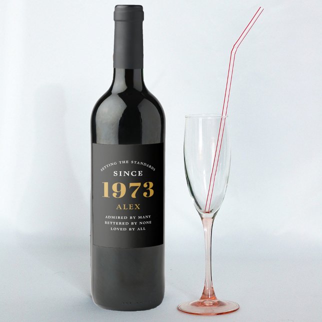50:e födelsedag Namn 1973 Svarta Guld-Eleganten Vinflaska Etikett (Skapare uppladdad)