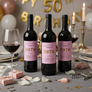 50:e födelsedag Namn 1976 Rosa Guld Elegant Chic Vinflaska Etikett