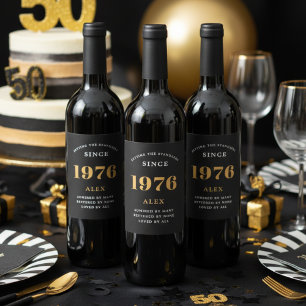 50:e födelsedag Namn 1976 Svarta Guld-Elegantens C Vinflaska Etikett