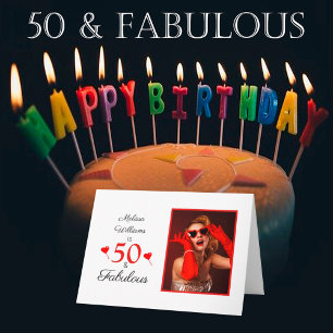 50:e födelsedag Namn Photo 50 och Fabulous Red Hea Kort
