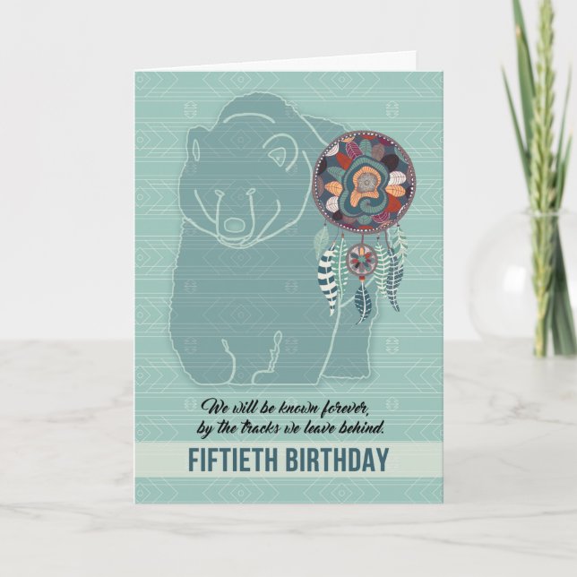 50:e födelsedag Native American Bear Kort (Framsida)