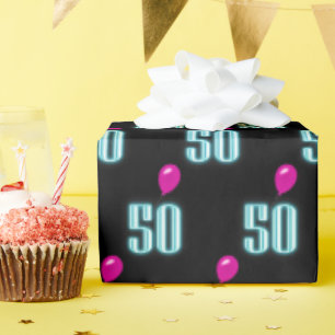 50:e födelsedag Neon med Balloon Presentpapper
