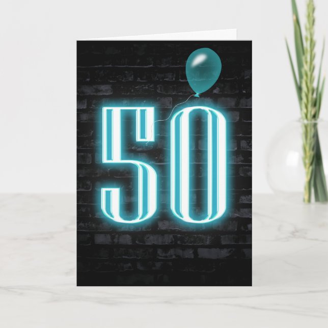 50:e födelsedag Neon-signatur på brick Kort (Framsida)