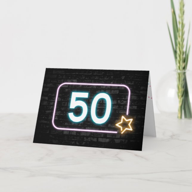 50:e födelsedag Neon-signatur på bricka Kort (Framsida)