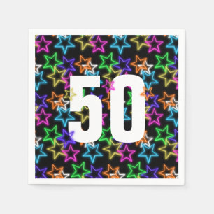 50:e födelsedag Neon Stars på svart Pappersservett
