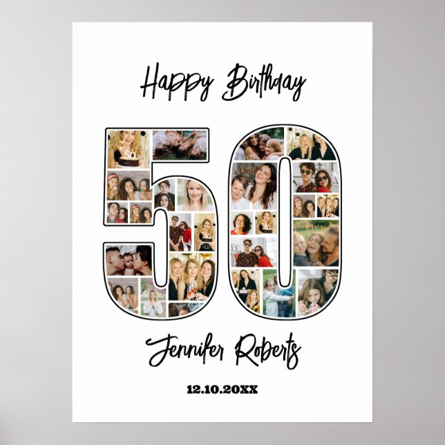 50:e födelsedag Nummer 50 Anpassningsbars fotokoll Poster (Framsidan)