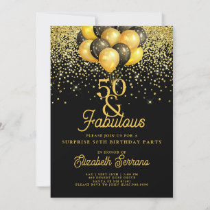 50:e födelsedag Party Guld Black Glitter i Inbjudningar