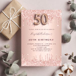 50:e födelsedag ro guld  droppar inbjudningar<br><div class="desc">En modern,  snyggt och glamorös inbjudan till 50:e födelsedagsfesten. En faux ro guld-bakgrund med droppar,  målardropp. Namn är skrivet med ett modernt skript för färgaden ro guld i mörk,  skrivet med stil. Anpassa och lägg till information om party. Nummer 50 skrivs med ett stil-skript med ballong.</div>
