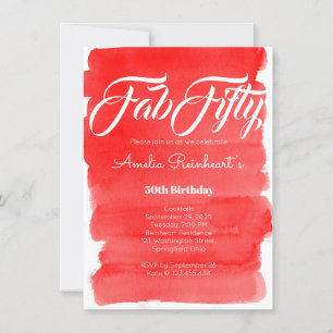 50:e födelsedag Röd Elegant Calligraphy Stil Inbjudningar