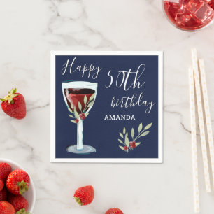 50:e födelsedag Röda Vin-Ro-vattenfärgen blått mar Pappersservett