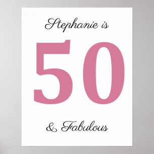 50:e födelsedag Rosa 50:e och Fabulous-eget namn Poster